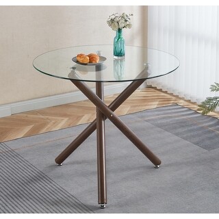 Round Dining Table With Color Metal Leg And Tempered Glass - Bed Bath ...