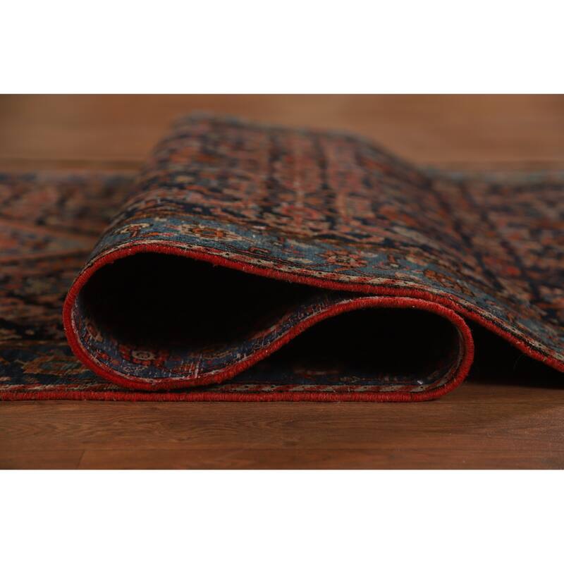 Hand Knotted Oriental 100% Wool Carpet Traditional Geometric Navy Blue & Blues Bidjar Runner Rug - 19' 6'' X 3' 5''