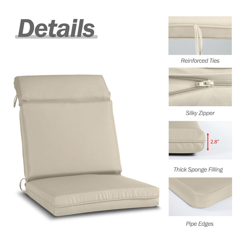 Aoodor 2Pcs Outdoor High Back Dining Chair Cushion Set - 37''x20''