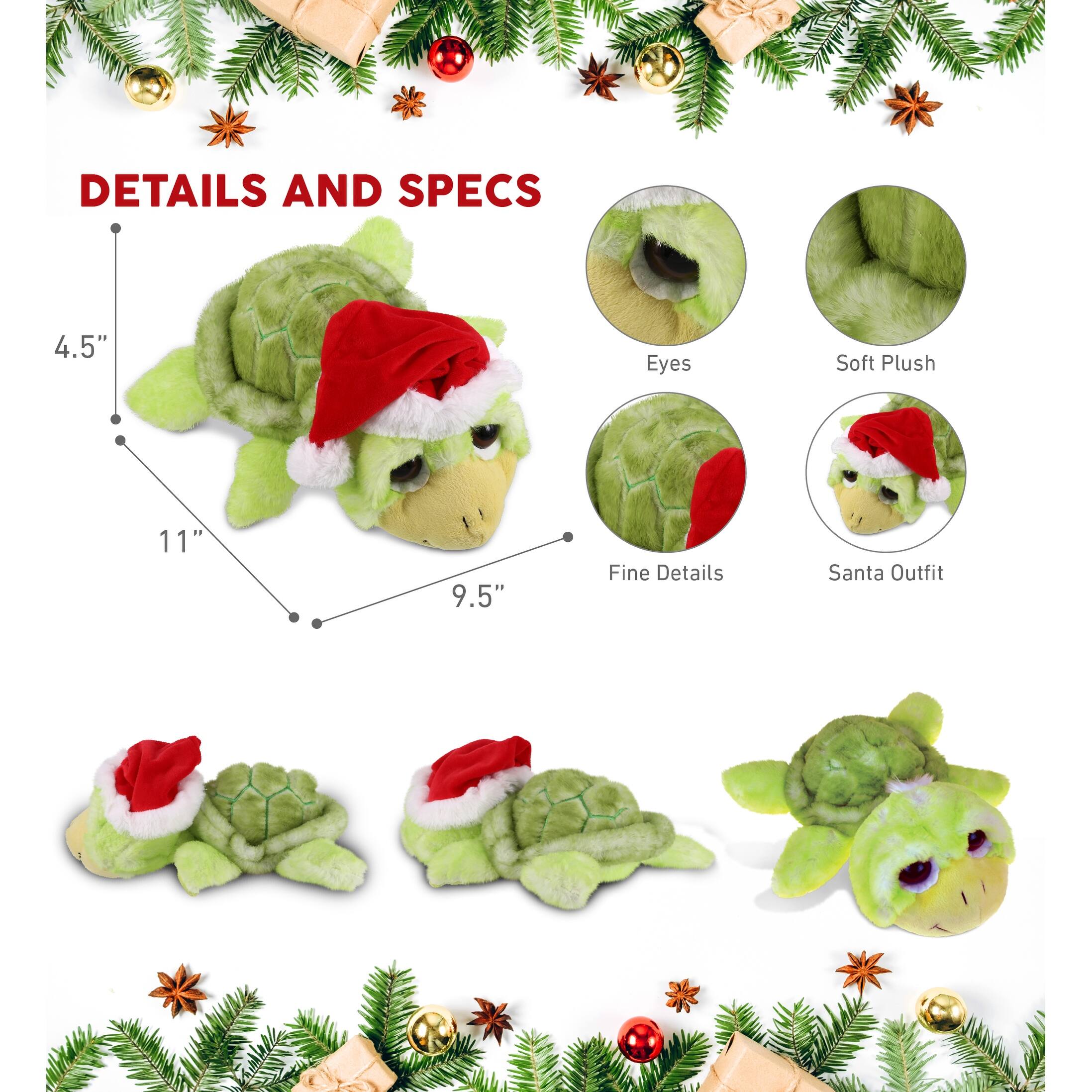 DolliBu Santa Green Sea Turtle Stuffed Animal Plush with Santa Outfit
