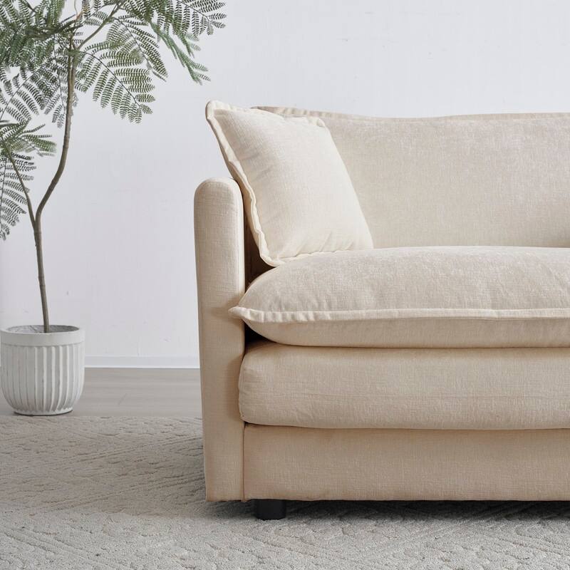 Modern Living Room Set, Upholstered Chenille Sofa with Pillows for Living Room, Chenille