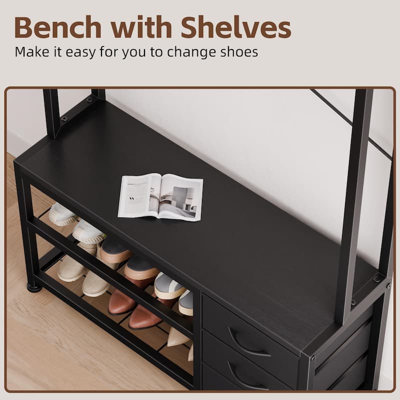 5-in-1Hall Tree Entryway Shoe Rack with 7 Hooks& 3 Drawers
