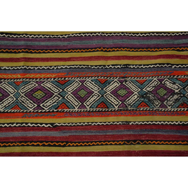 Hand Woven Oriental 100% Wool Carpet Southwestern Tribal Multi-Colored Kilim Area Rug - 8' 8'' X 5' 10''