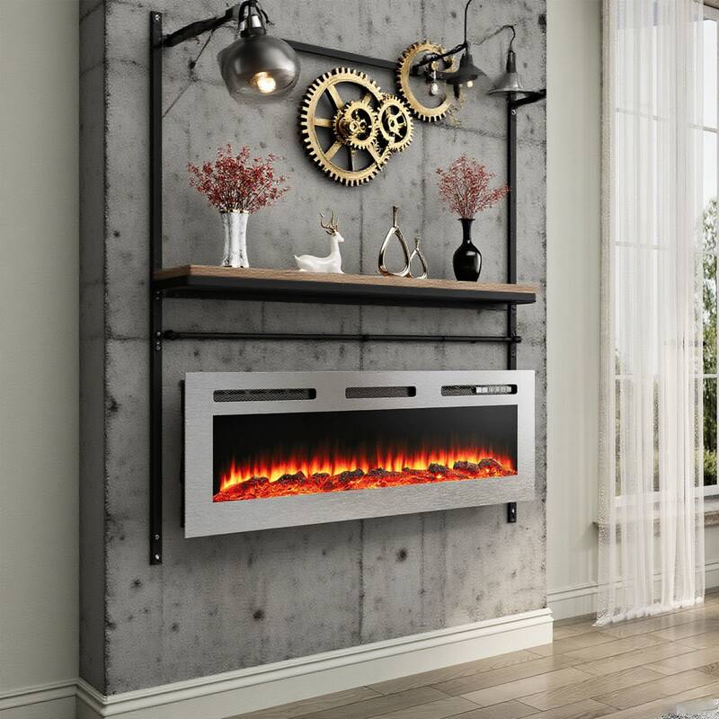 Wall Mounted & Recessed Electric Fireplace with 12 Flame Colors, Stainless Steel Electric Fireplace - 50Inch