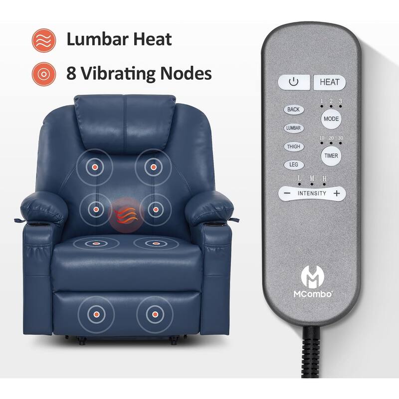 MCombo Medium-Wide Power Lift Recliner Chair Sofa with Massage and Heat for Elderly People, Faux Leather R7045