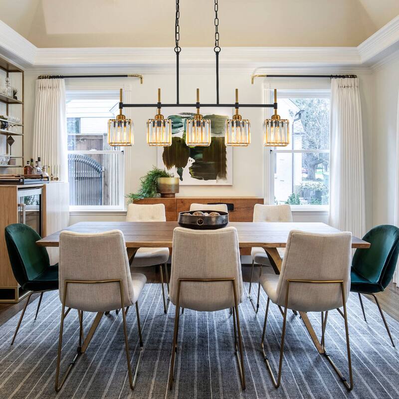 5-Light Modern Linear Crystal Chandelier kitchen island Pendant Lighting for Dining Room