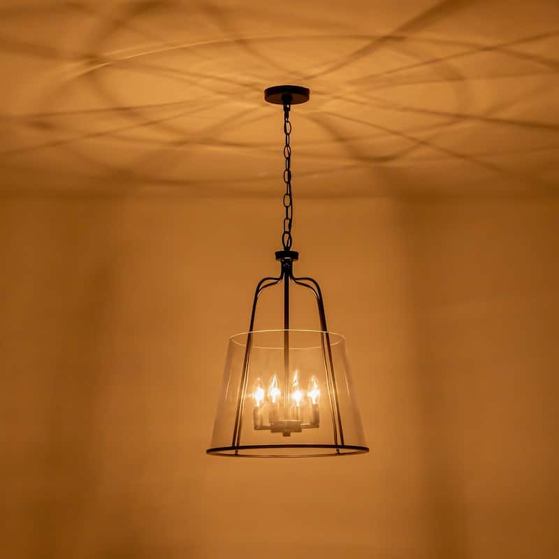 Modern Farmhouse Chandelier 4-Light Clear Glass Lantern Pendant - 16.22