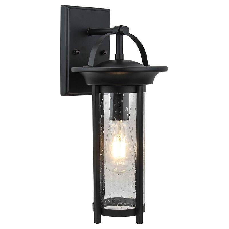 1 Light Outdoor Wall Lantern with Clear Seedy Glass in Black Finish - 16.5"H x 7.25"W x 8.2"D - Black Finish - 16.5"H x 7.25"W x 8.2"D