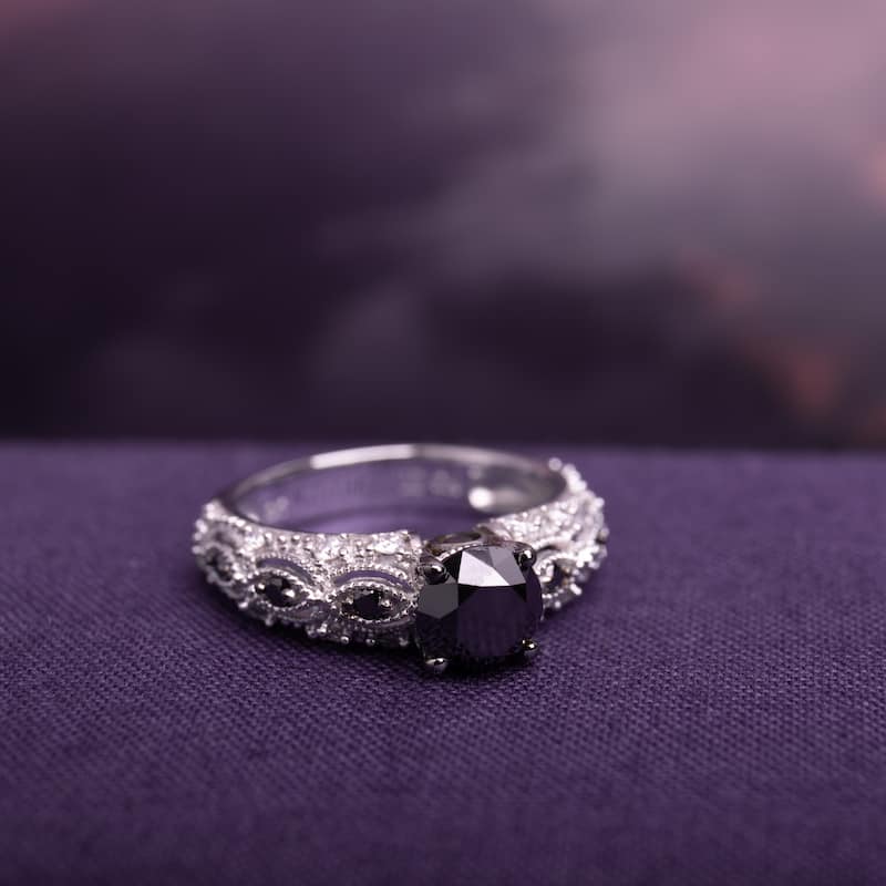 Miadora 10k White Gold 1 1/4ct TDW Round Black Diamond Engagement Ring
