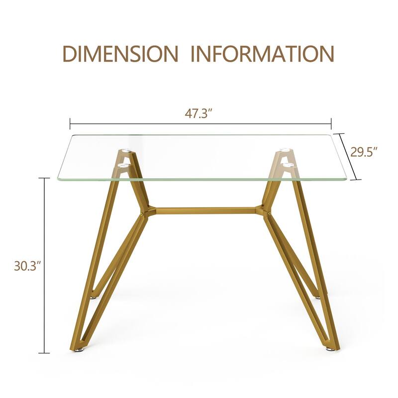 47.3-Inch Rectangular Glass Dining Table, Suitable For 1-6 People, Modern Style Home Kitchen Dining Table - Gold