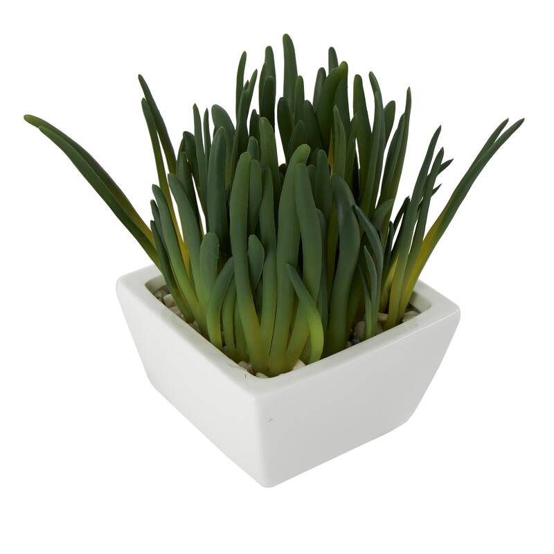 Faux Foliage Artificial Plant with White Ceramic Pot - Green - Roche River Decor - 6"W x 8"L x 8"H
