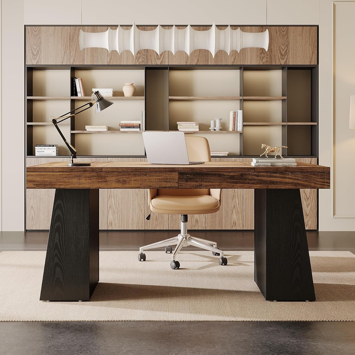 55 Inches Executive Desk with Double Trapezoid Base for home