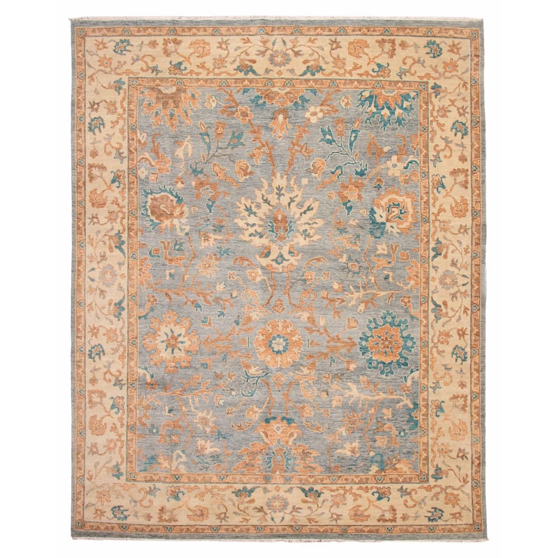 ECARPETGALLERY Hand-knotted Finest Oushak Denim Blue Wool Rug - 11'10 x 15'0 - Light Denim Blue - 11'10 x 15'0