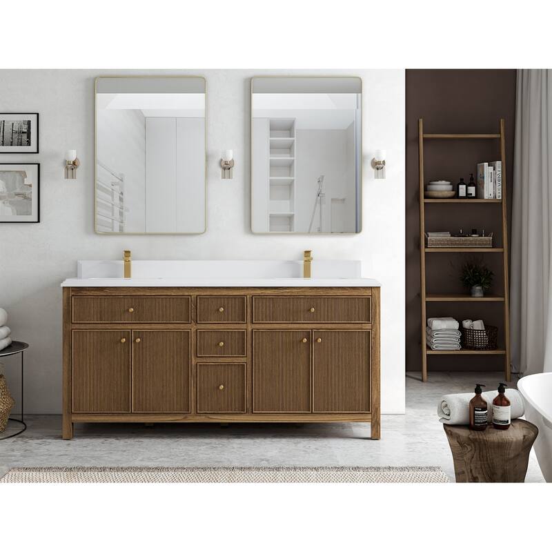 Willow Collections 72 in. W x 22 in. D Sonoma Teak Double Sink Bathroom Vanity with Countertop