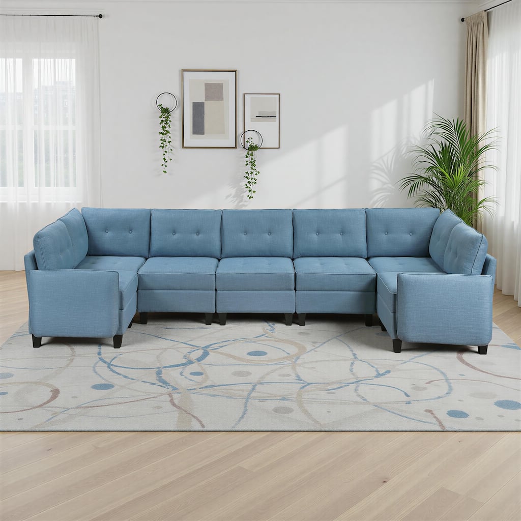 Dorian Textured 7-Piece Sectional Sofa - Storage, Button-Tufted