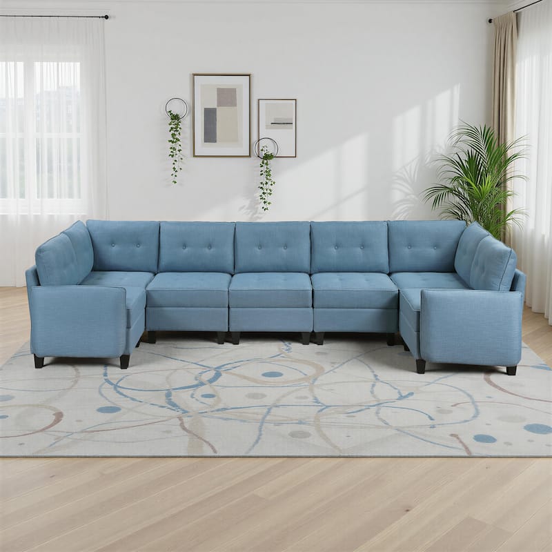 Dorian Textured 7-Piece Sectional Sofa - Storage, Button-Tufted