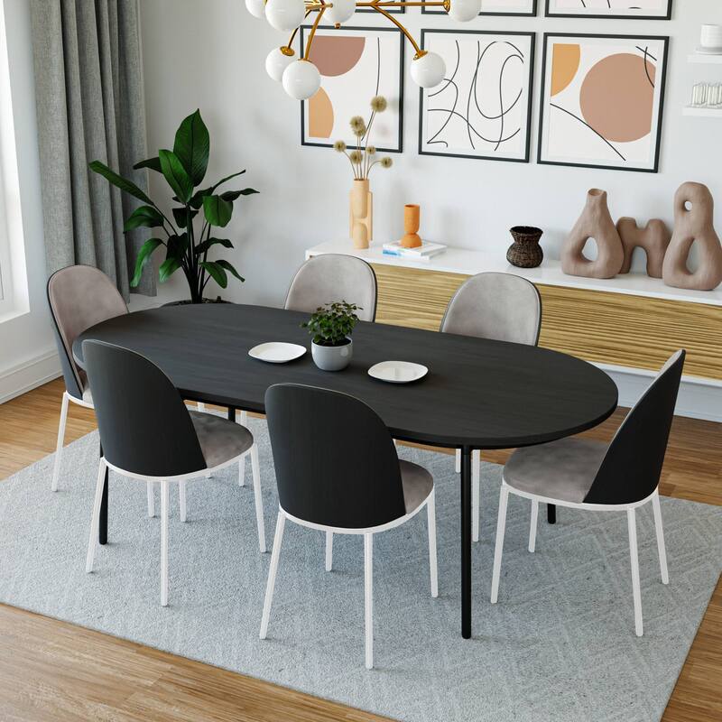 7-Piece Dining Set in White Steel Tule Collection by LeisureMod