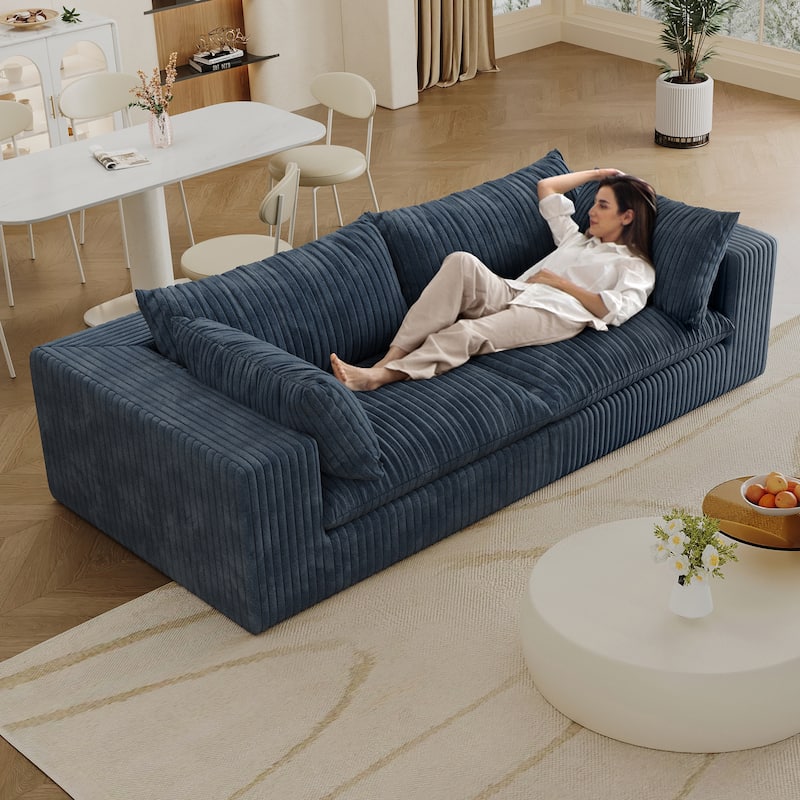 Corduroy Fabric Loveseat with 2 Pillows, Modular Couch with Deep Seat Memory Foam, Comfy Small Cloud Couch for Small Spaces