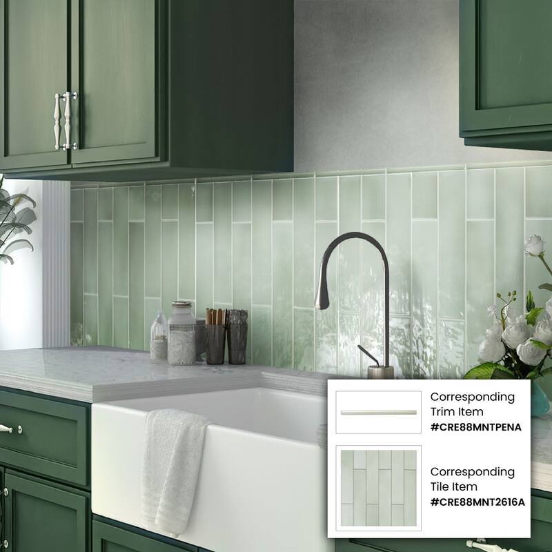 Apollo tile 2.6" x 16" Silken Glossy Tea Green Ceramic Tile (10.76 sq ft/case) - 38 Pack