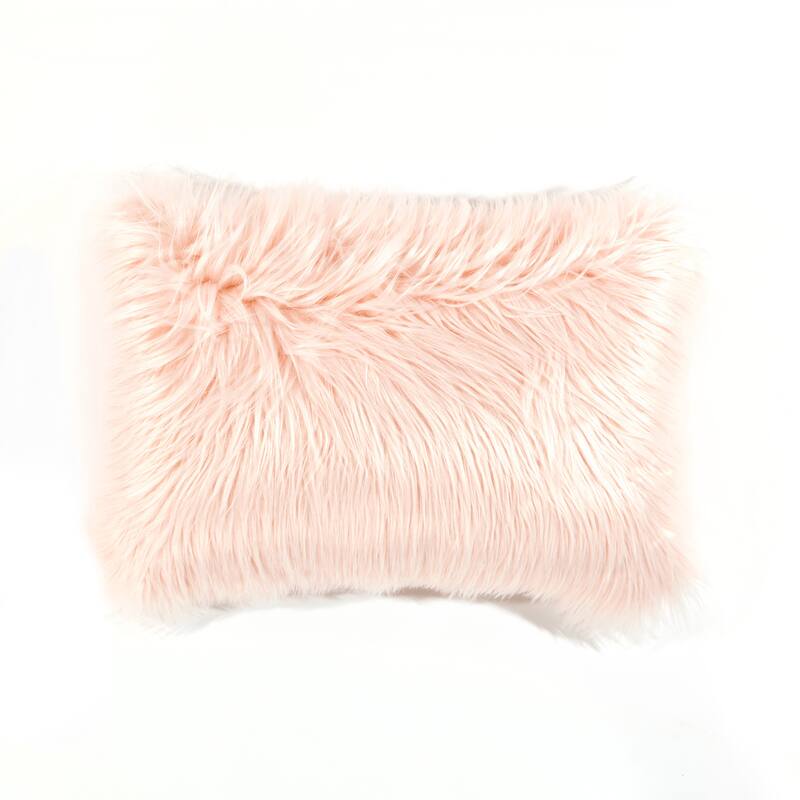Lush Decor Mongolian Luca Faux Fur Decorative Pillow Cover - 13" x 20" - Blush