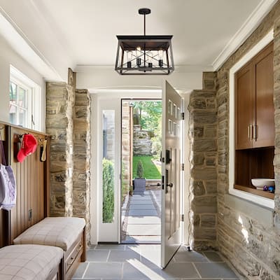4 - Light Industrial Lantern Farmhouse Wood Like Ceiling Lamp