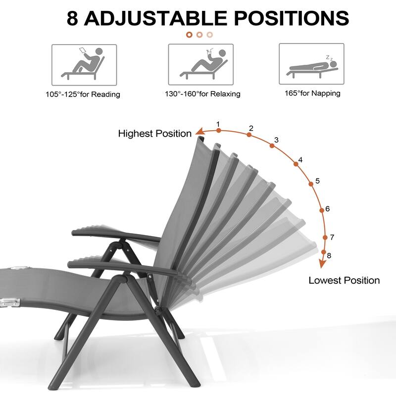 Outdoor Aluminum Folding Recliner Adjustable Chaise Lounge Chairs - See Picture
