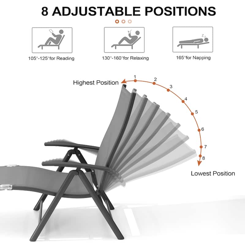 3-Pieces Outdoor Chaise Lounge Set Aluminum Adjustable Foldable Chaise Lounge Chairs and Side Table