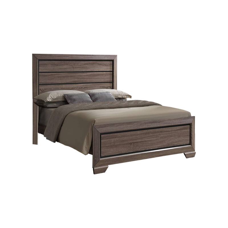 Kerry Brown Tone Wood Minimalist Panel Bed with Low Footboard