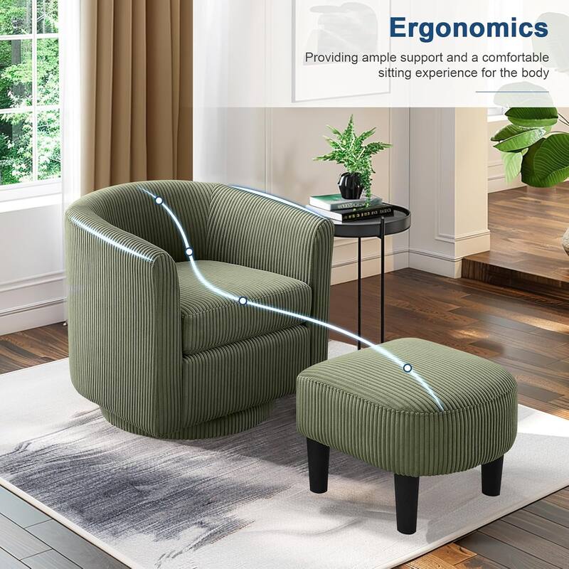 360° Swivel Accent Chair with Ottoman, Barrel Chair with Upholstered