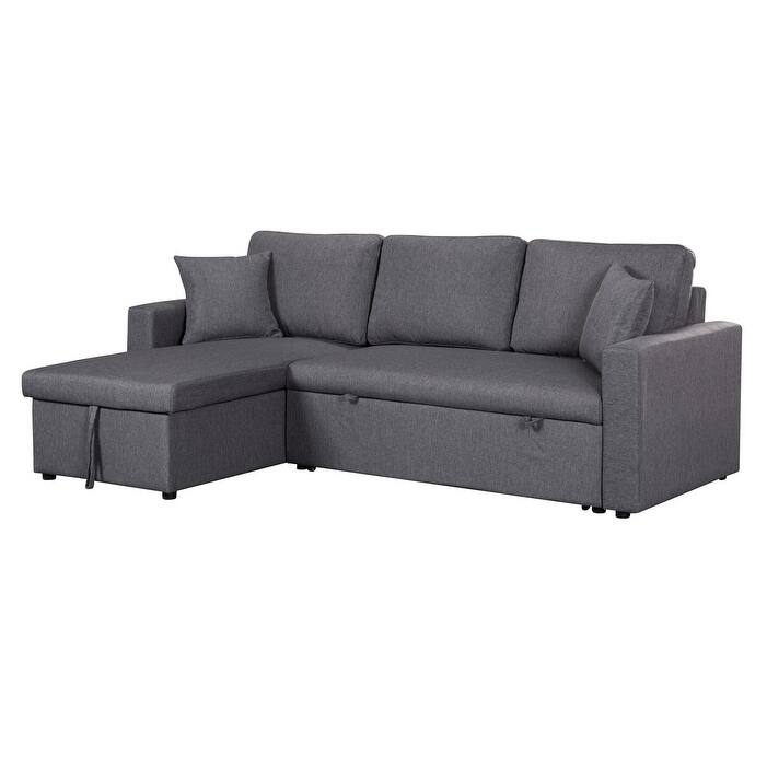 Paisley Linen Fabric Reversible Sleeper Sectional Sofa with Storage Chaise