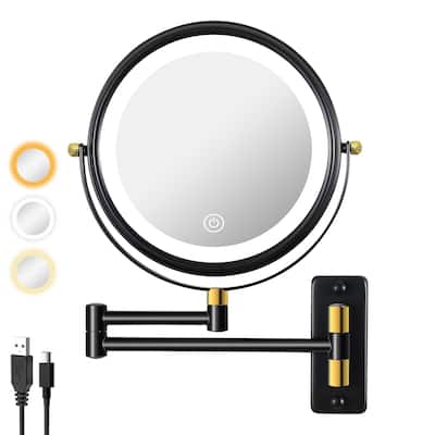 8in. LED Light Wall Mounted Makeup Mirror with 3 Colors, 1x/10x HD Magnifying Double-Sided Mirror, Extension Arm
