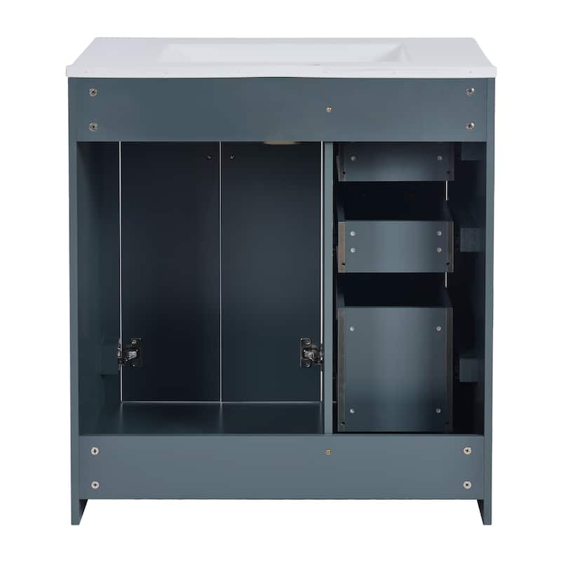 GDFStudio - Montvale Modern Freestanding Bathroom Vanity with Ceramic Sink and 3 Storage Drawers & Soft Closing Doors - 30'W