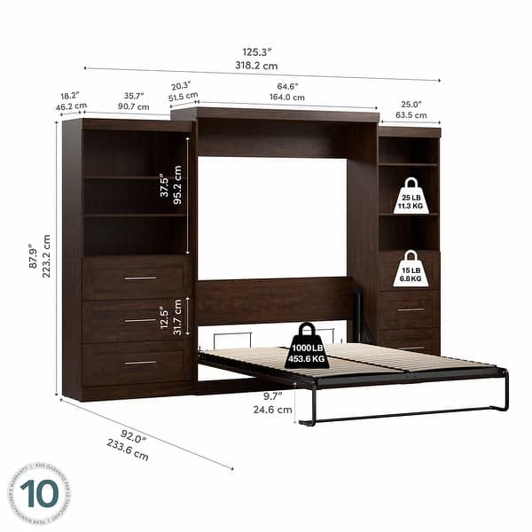 Queen Murphy Bed and 2 Shelving Units with Drawers (126W) On Sale