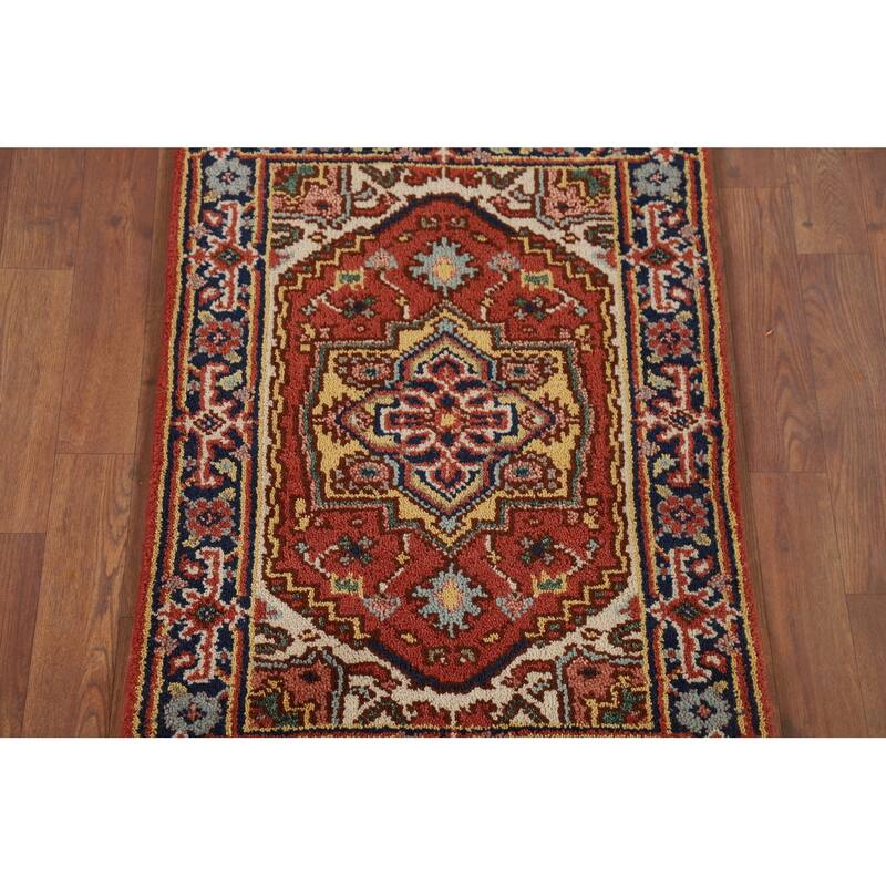 Orange Heriz Serapi Indian Accent Rug Handmade Wool Carpet - 2'0" x 3'0"