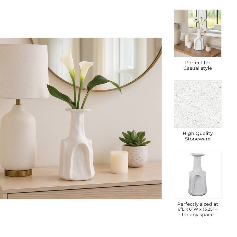 Stoneware Vase Sleek Modern Decorative for Fresh Flowers Accent
