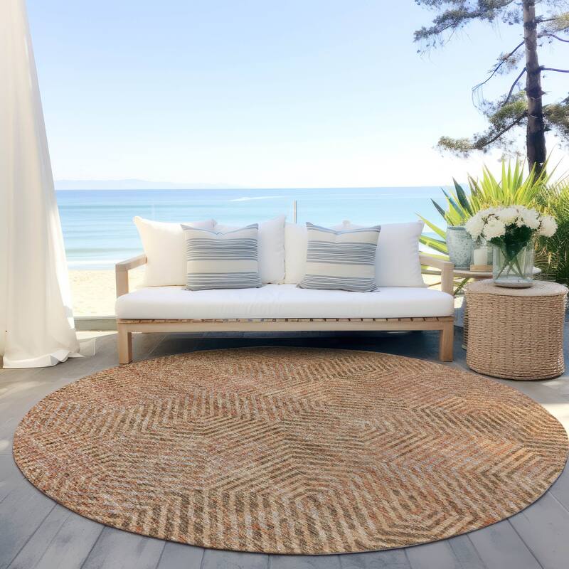 Machine Washable Indoor/ Outdoor Chantille Contemporary Maze Rug - Copper - 8' x 8'