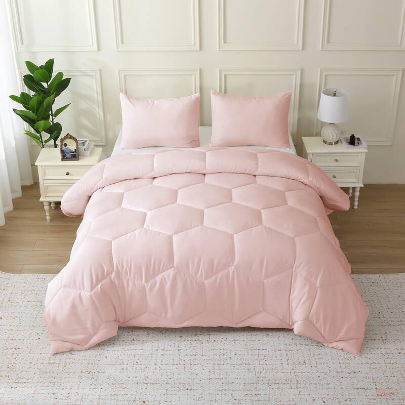 Better Style Home Oversized Microfiber Honeycomb Comforter Sets - Blush - King