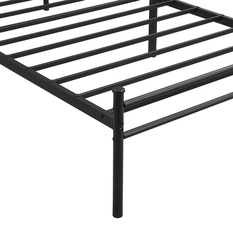 Queen Size Metal Bed Frame with Wood Panel Headboard, Sturdy Steel Structure, Under-Bed Storage, No Box Spring Needed