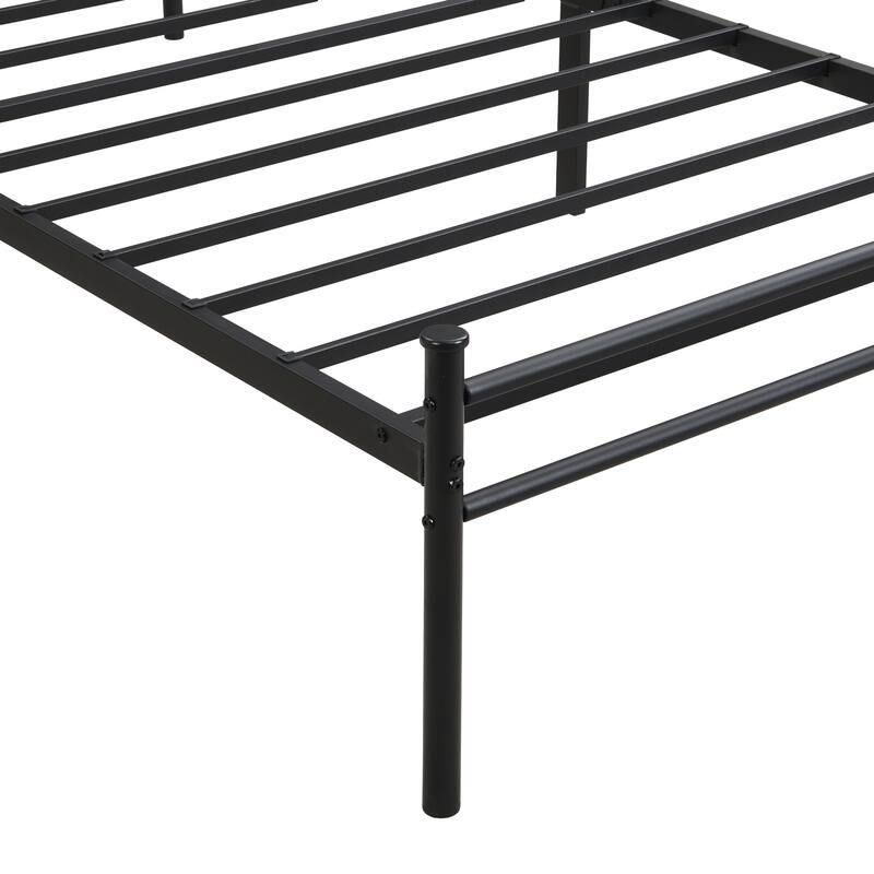 Twin Size Metal Bed Frame with Wood Headboard, Black