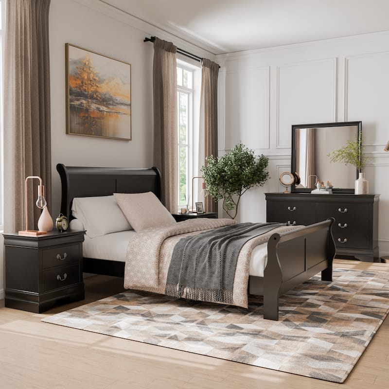 Furniture of America Devi Traditional Solid Wood 5-Piece Sleigh Bedroom Set