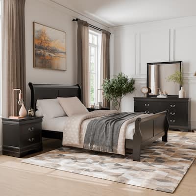 Furniture of America Devi Traditional Solid Wood 5-Piece Sleigh Bedroom Set