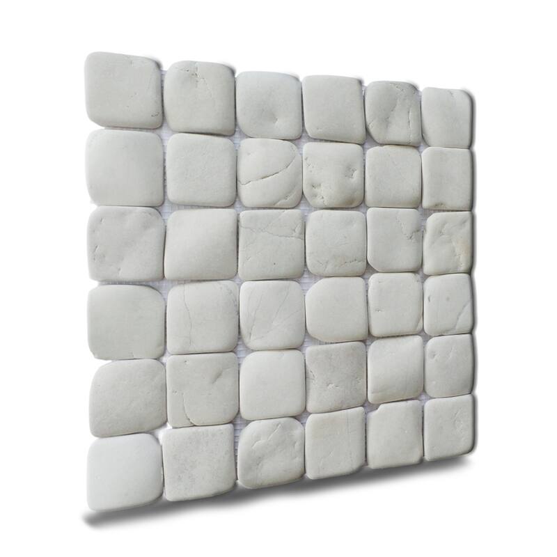 Molar 5 White Pebble Mosaic Tiles for Backsplash Kitchen and Bathroom Wall (12" X 12") 5 tiles per case - Case (5 Tiles)