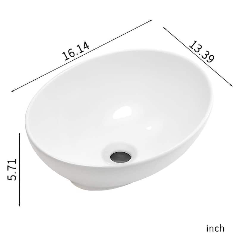 Oval Ceramic Vessel Bathroom Sink with Minimal Design