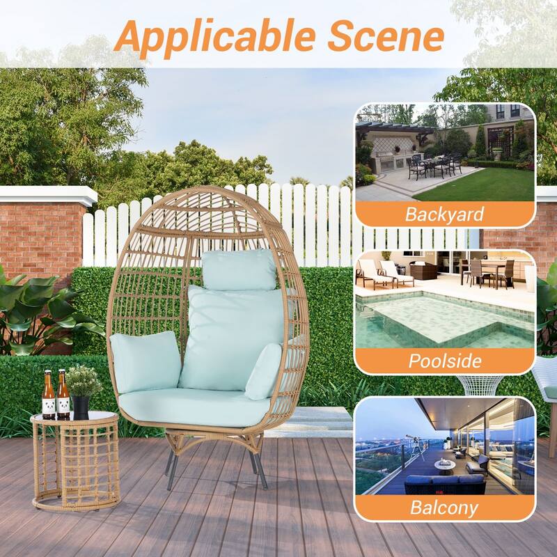 SANSTAR Patio Oversized Swivel Brown Wicker Egg Chair with Cushions