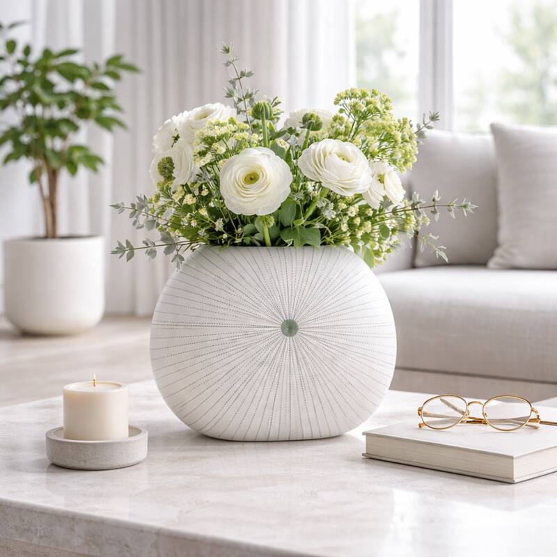Round Shell Ceramic Vase - Stylish Dotted Pattern Flower Vase