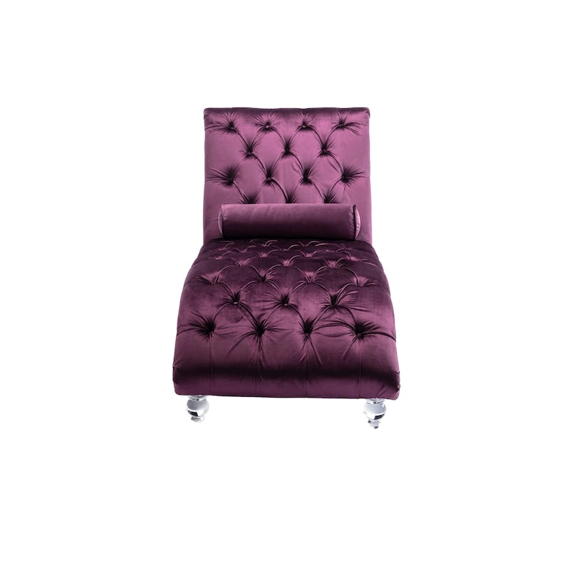 PUrple Modern 63.98" Upholstered Buttons Tufted Chaise Lounge Chair with Pillow and Acrylic Legs