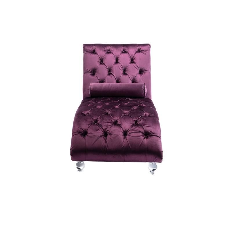 Velvet Tufted Chaise Lounge Chair Ergonomic S Shape Recliner with Pillow, Nailhead Trim and Acrylic Legs for Indoor Use