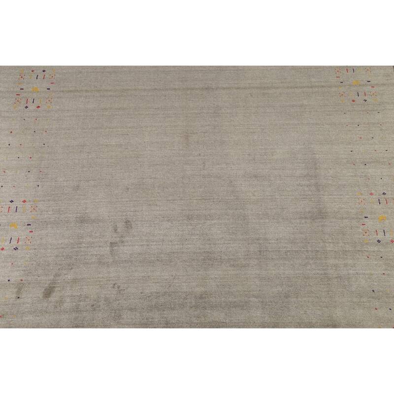 Striped Green Gabbeh Oriental Area Rug Handmade Tribal Wool Carpet - 7'9"x 9'7"