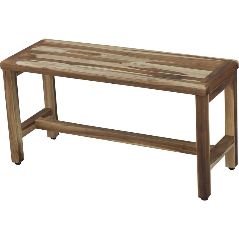 HomeRoots 34" Natural Teak Rectangular Shower Bench With Shelf