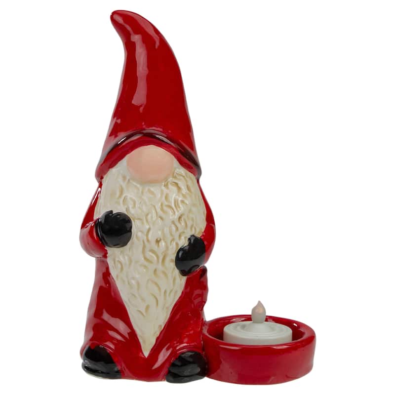 7" Red and Black Gnome Tea Light Christmas Candle Holder